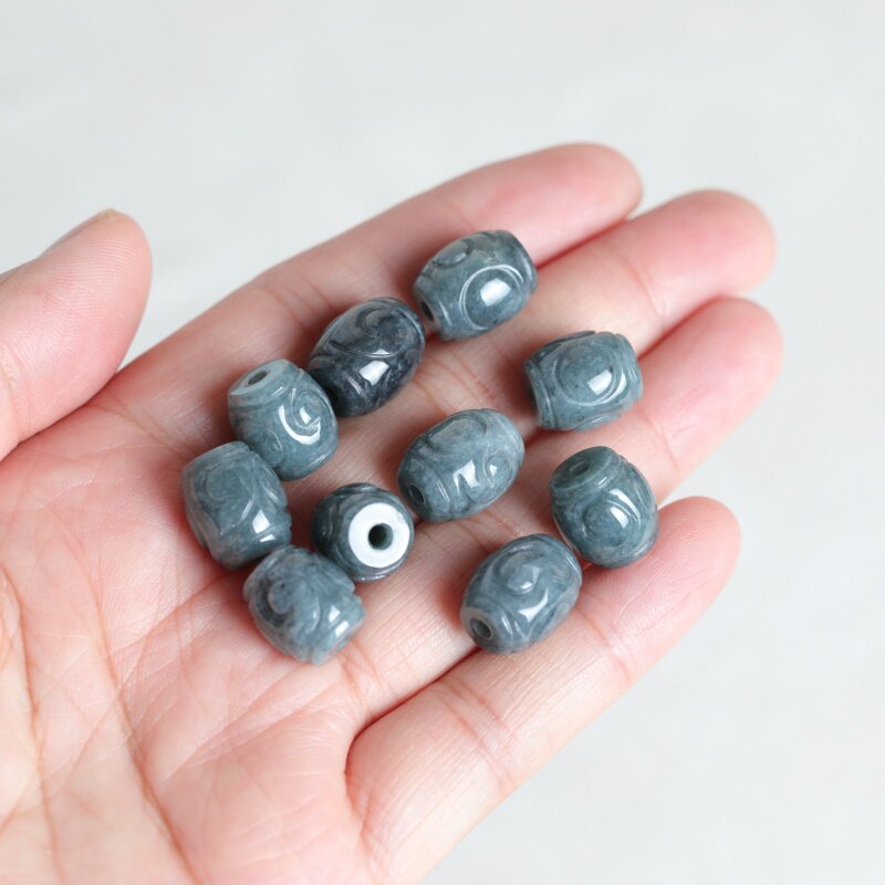 Bead Bracelet Men - 5PC Natural Blue Water Jade Ripple