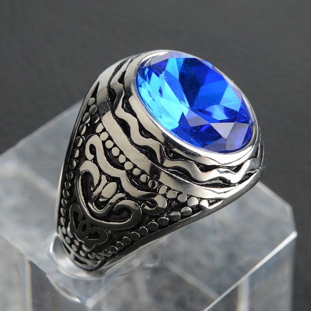 Signet Ring Men - Handmade Navy Blue Stone Rings for