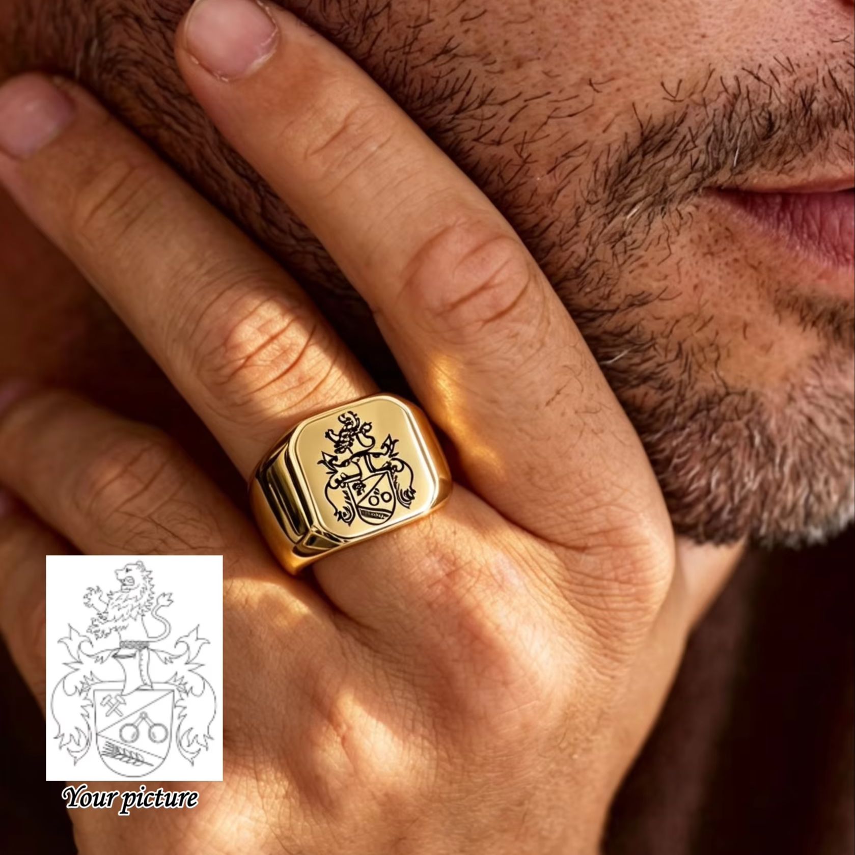 Signet Ring Men - Custom Family Crest Signet Ring For