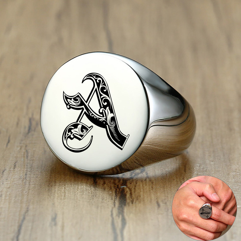 Signet Ring Men - Vnox Kiểu Dáng Hoa Văn Chữ