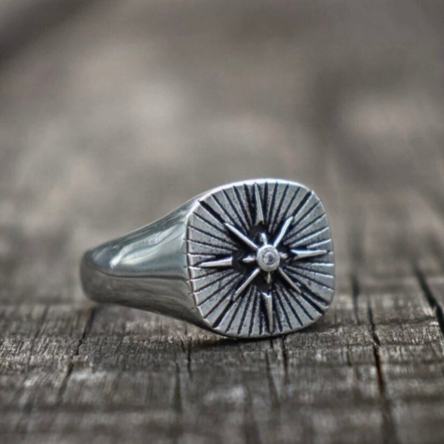 Hàn Quốc Nam Màu Bạc La Bàn Sa - đánh giá và giá Signet Ring Men