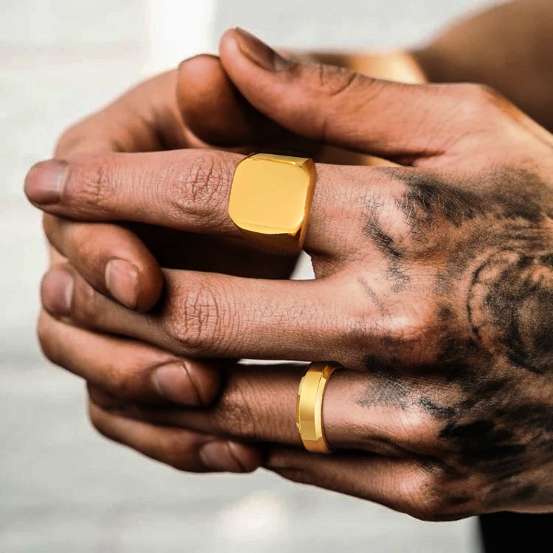 Vnox Gold Color Rings for Men  - đánh giá và giá Signet Ring Men